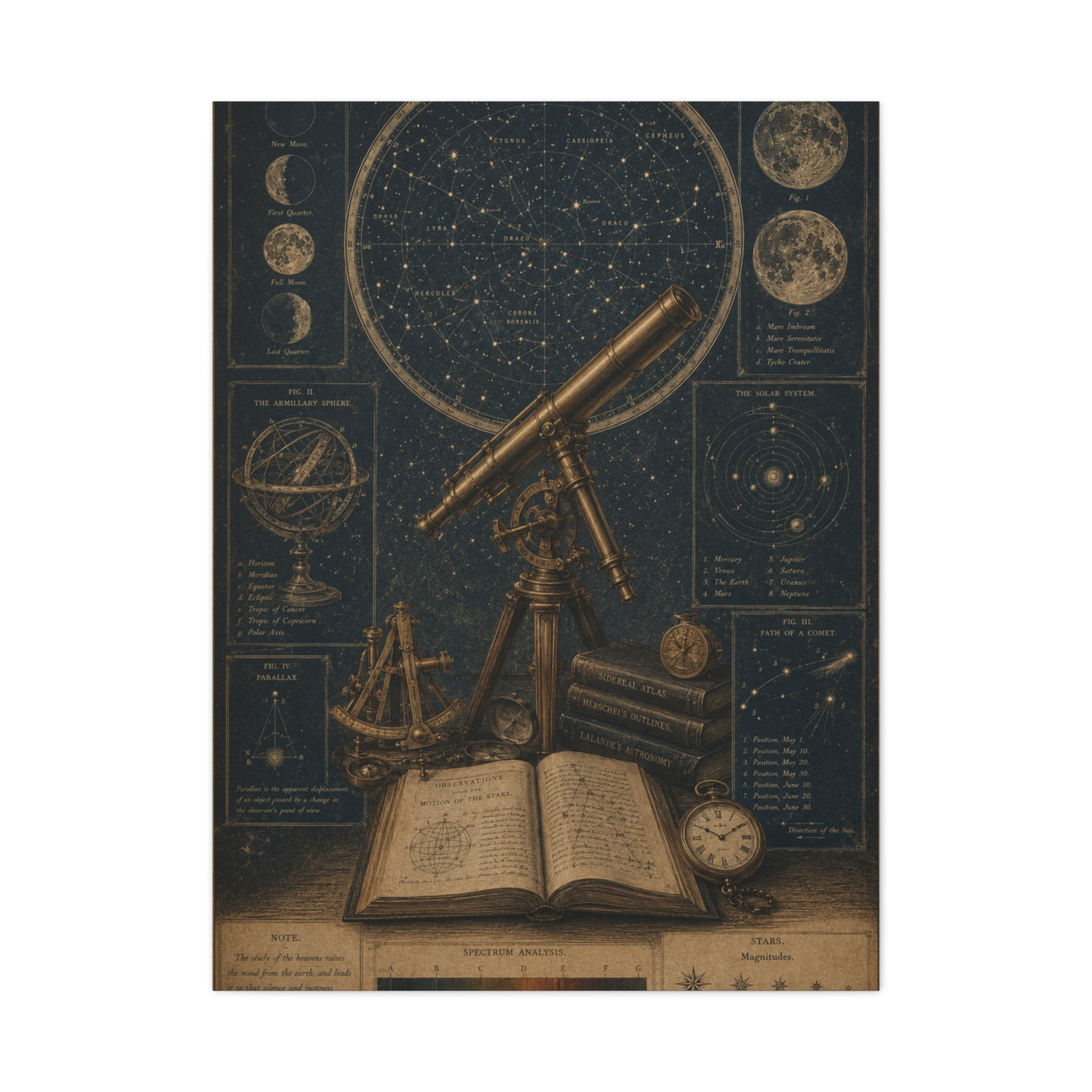 Antique Telescope & Celestial Study Wall Art & Canvas Print
