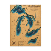 Great Lakes Bathymetric Chart Wall Art & Canvas Print