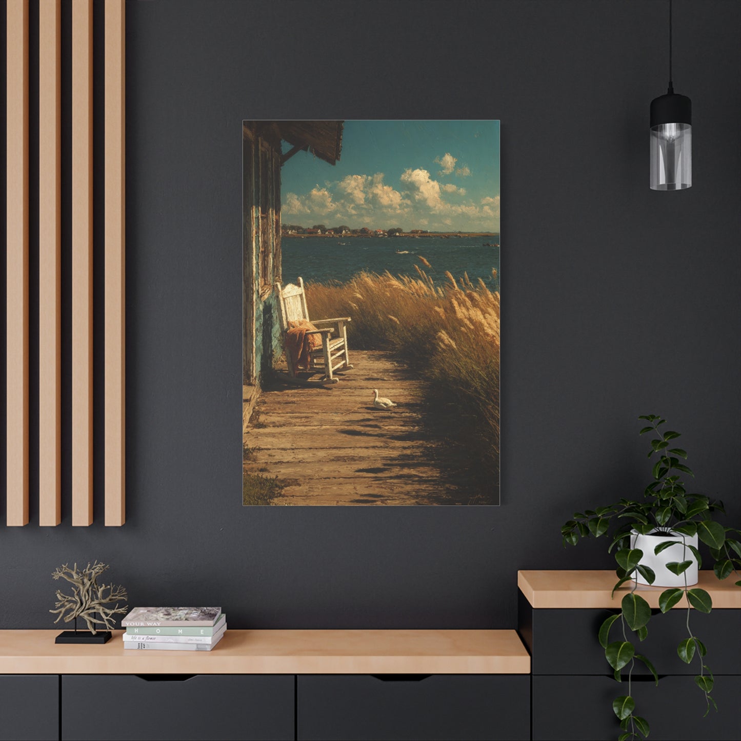 Farmhouse Lakeside Porch Scene Wall Art & Canvas Print