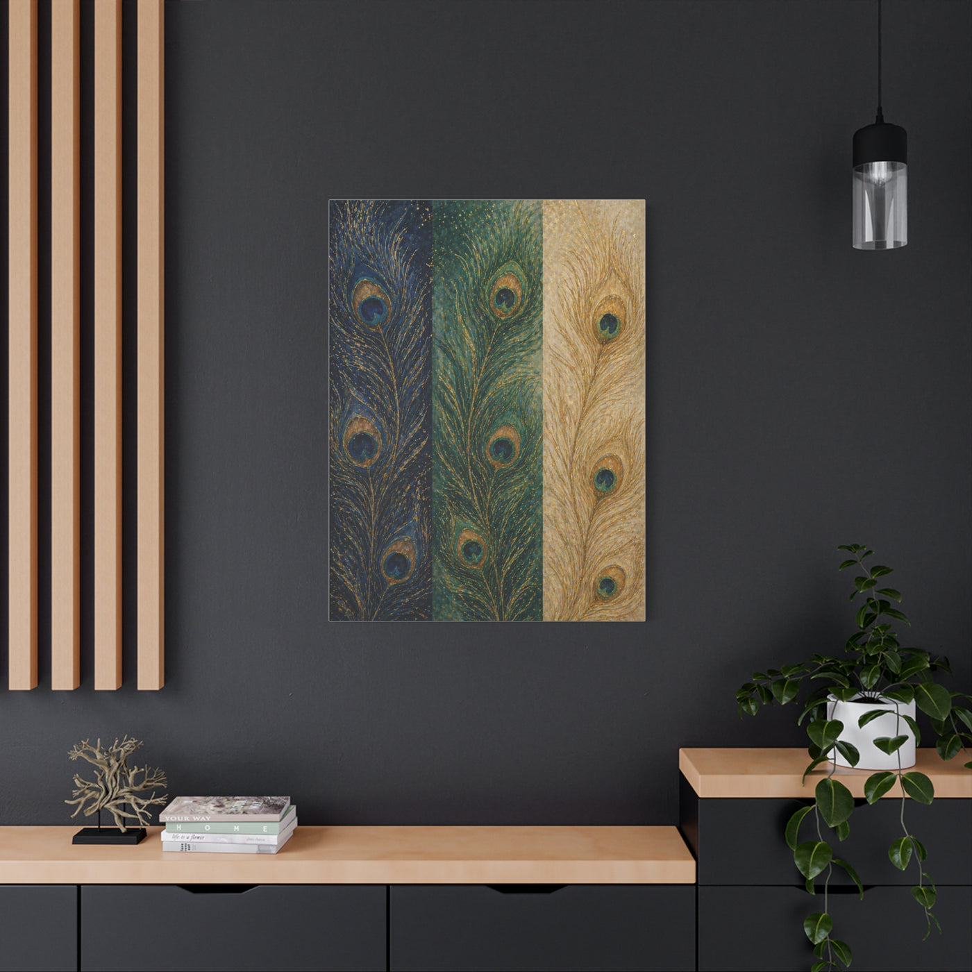 Peacock Feather Triptych Harmony Wall Art & Canvas Print