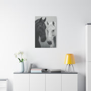 Intimate Dual Horse Monochrome Wall Art & Canvas Print