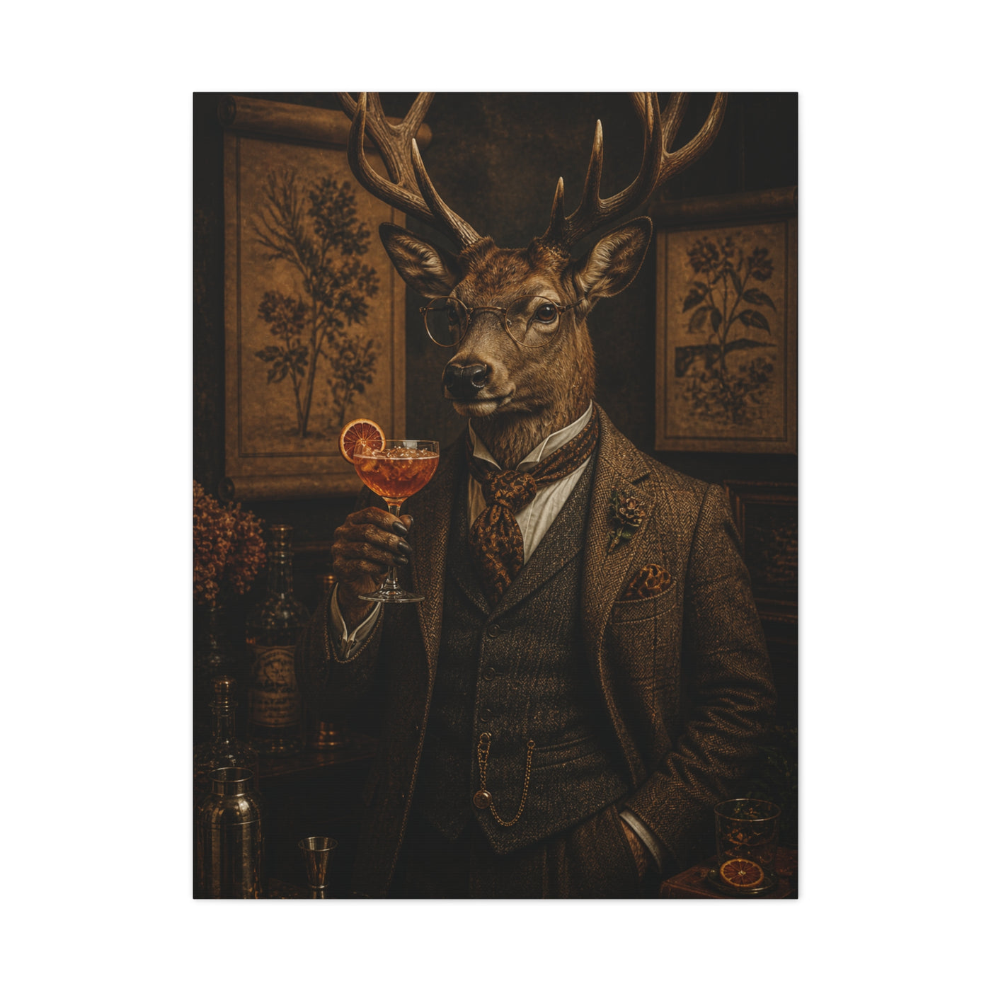 Aristocratic Deer Gentleman Cocktail Portrait Wall Art & Canvas Print
