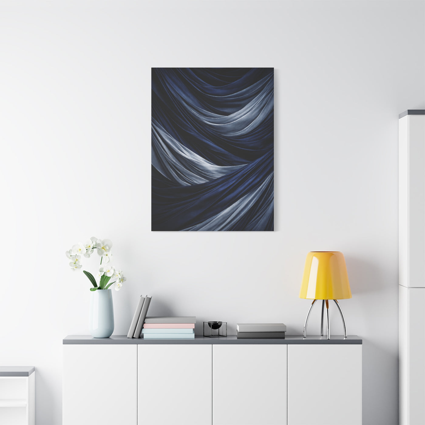 Draped Navy Textile Abstraction Wall Art & Canvas Print