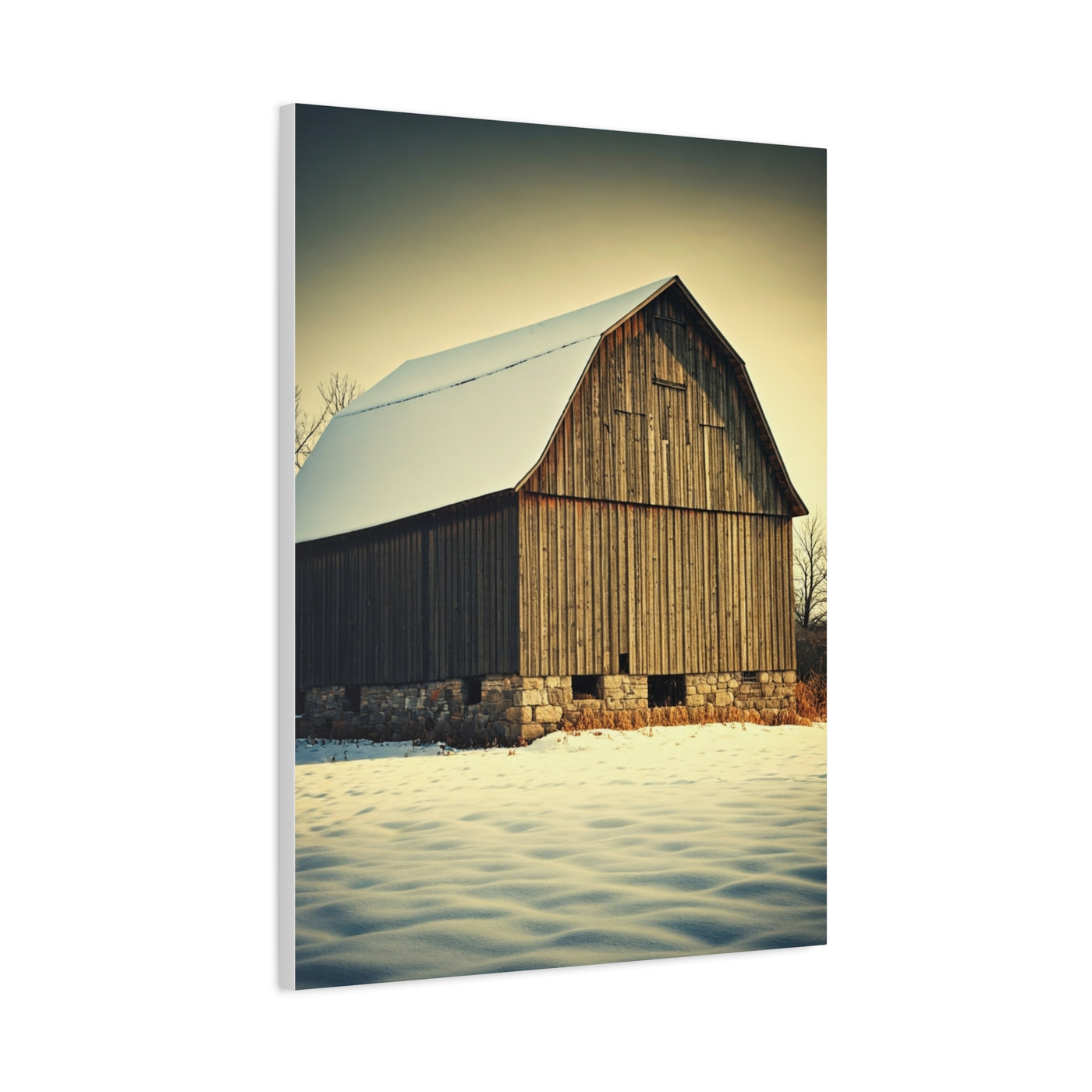 Winter Barn in Snowfield Wall Art & Canvas Prints