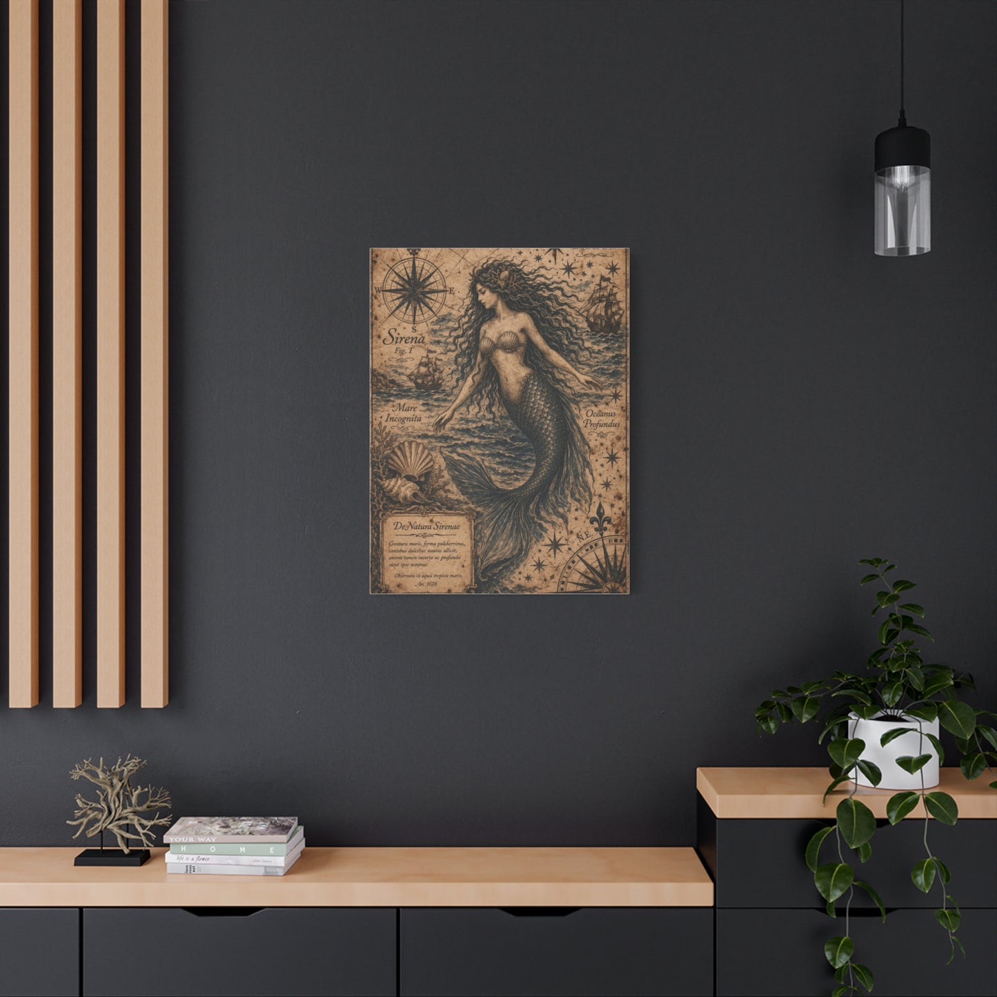 Antique Nautical Sirena Illustration Wall Art & Canvas Print