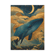 Folk Whale Moonlit Ocean Wall Art & Canvas Print