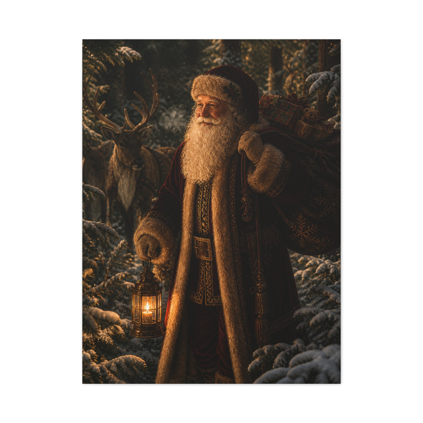 Woodland Lantern Santa Wall Art & Canvas Print