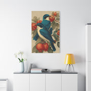 Blue Folk Birds Pomegranate Wall Art & Canvas Print