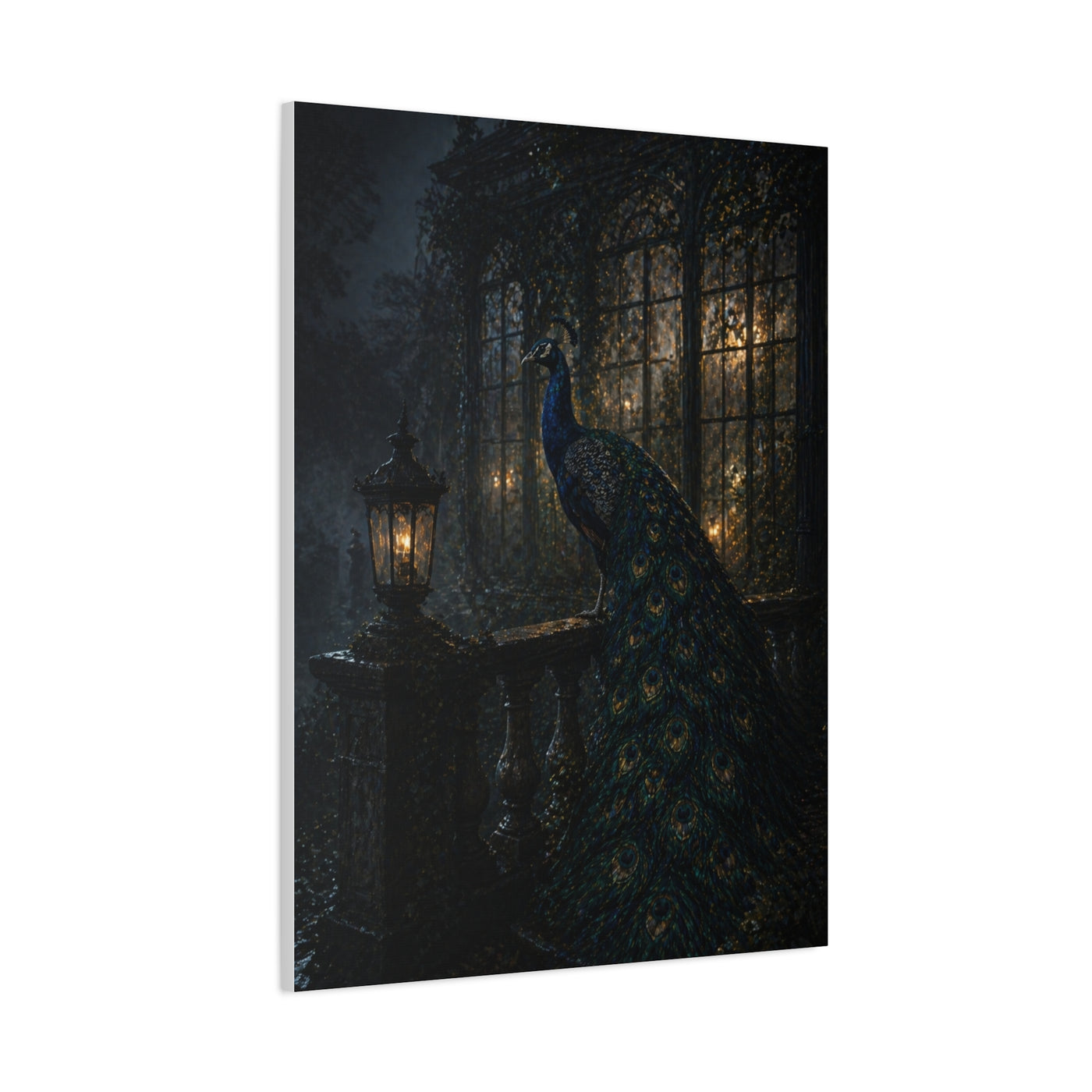 Gothic Night Peacock Balcony Wall Art & Canvas Print