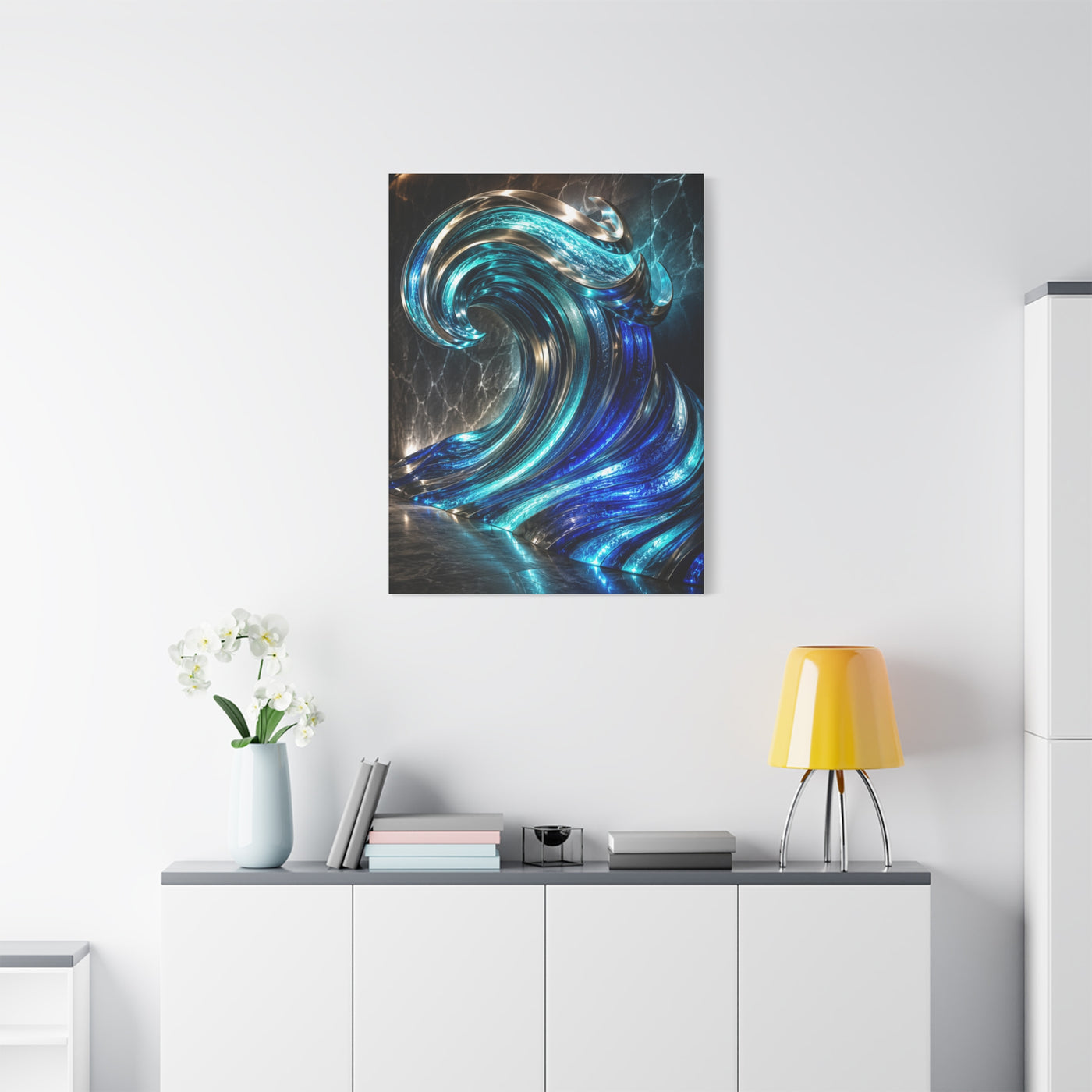 Glass & Steel Ocean Wave Architectural Sculpture Wall Art & Canvas Print