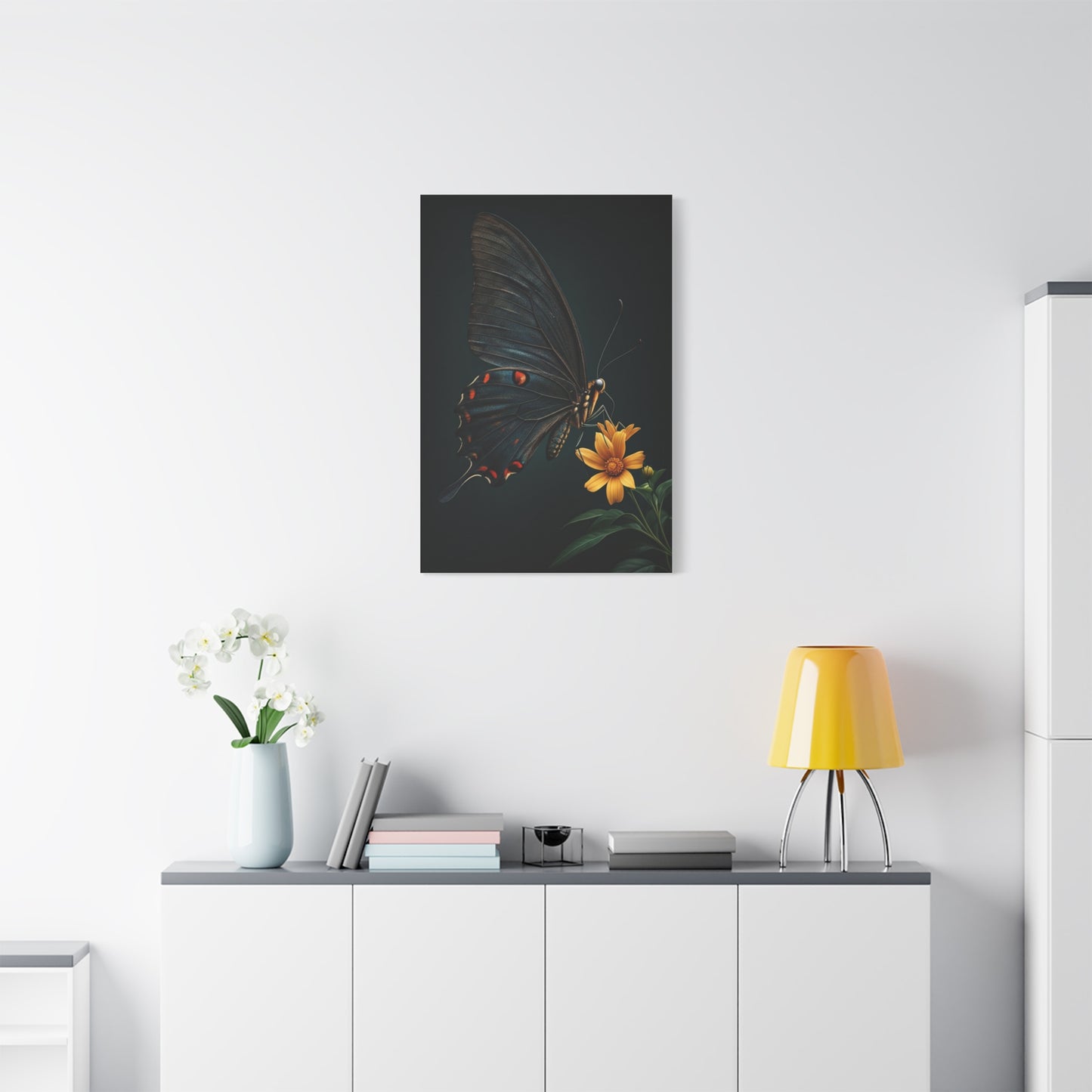 Midnight Black Butterfly On Wildflower Wall Art & Canvas Prints