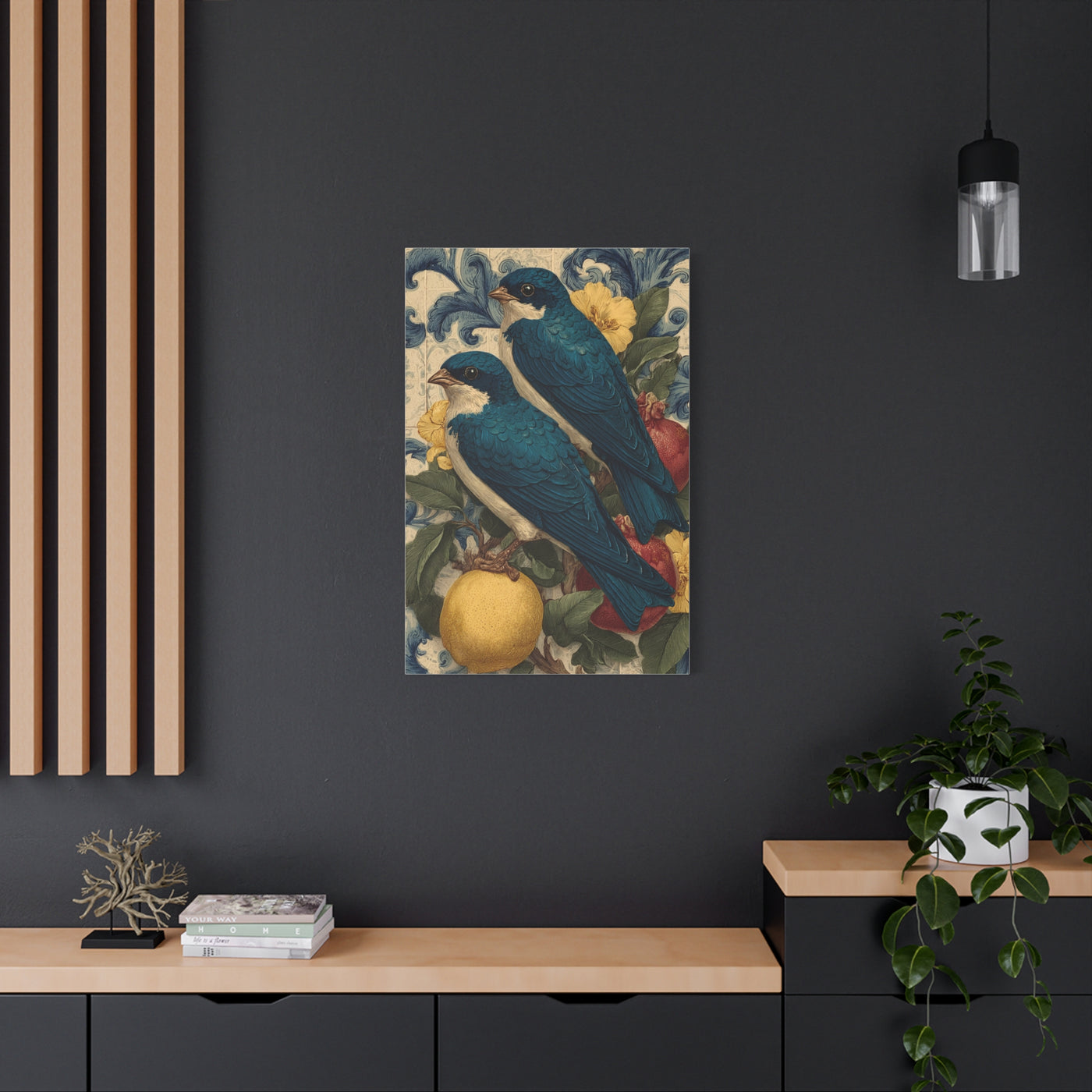 Italian Majolica Swallow & Citrus Wall Art & Canvas Print