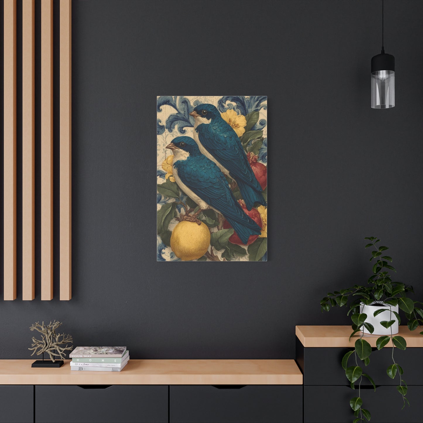Italian Majolica Swallow & Citrus Wall Art & Canvas Print