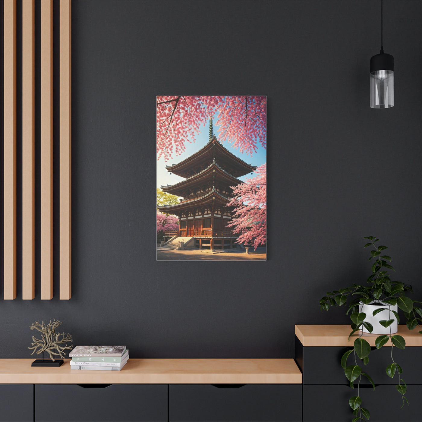 Traditional Japanese Pagoda With Cherry Blossoms Wall Art & Canvas Prints