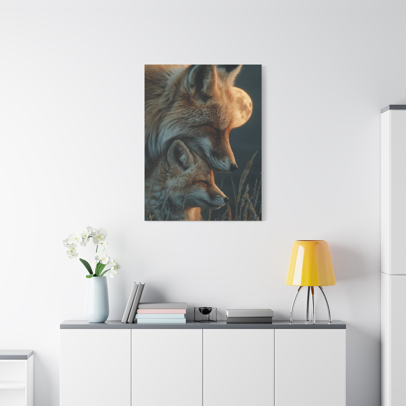 Mother and Cub Moonlit Fox Portrait Wall Art & Canvas Print