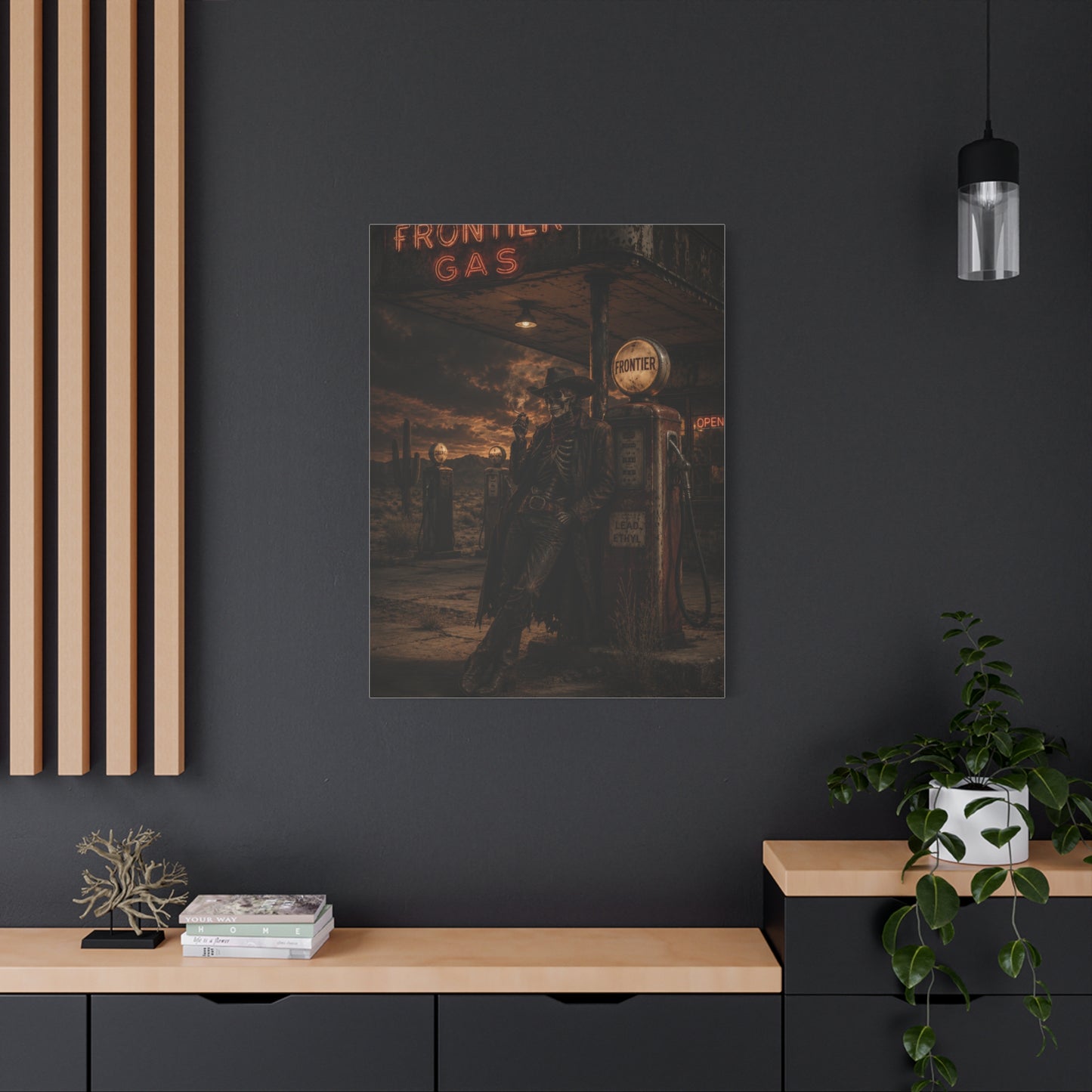 Frontier Gas Station Skeleton Outlaw Wall Art & Canvas Print