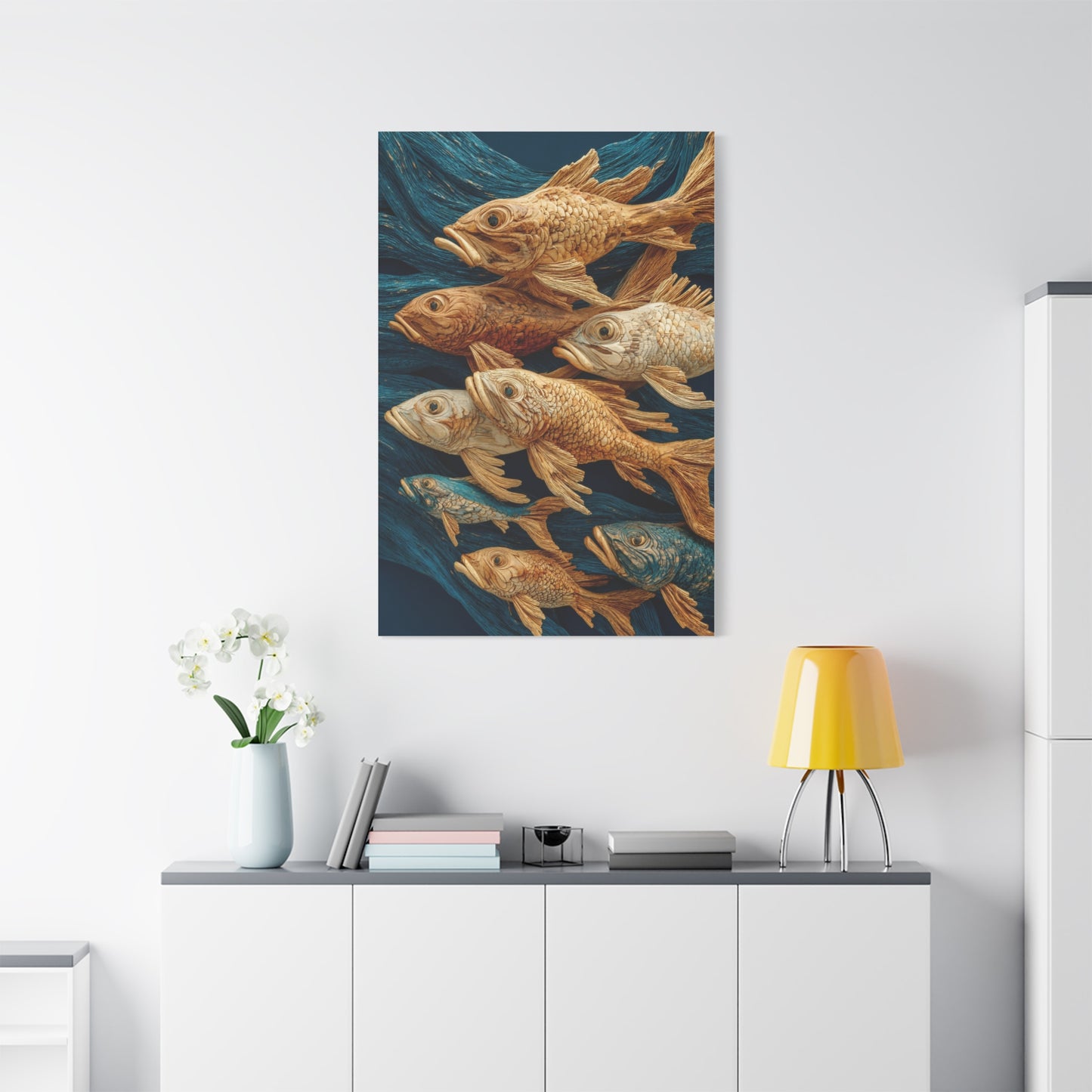 Driftwood School of Fish Relief Wall Art & Canvas Print