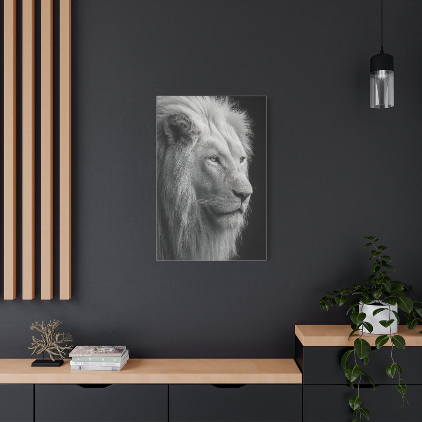 White Lion Monochrome Close Portrait Wall Art & Canvas Print