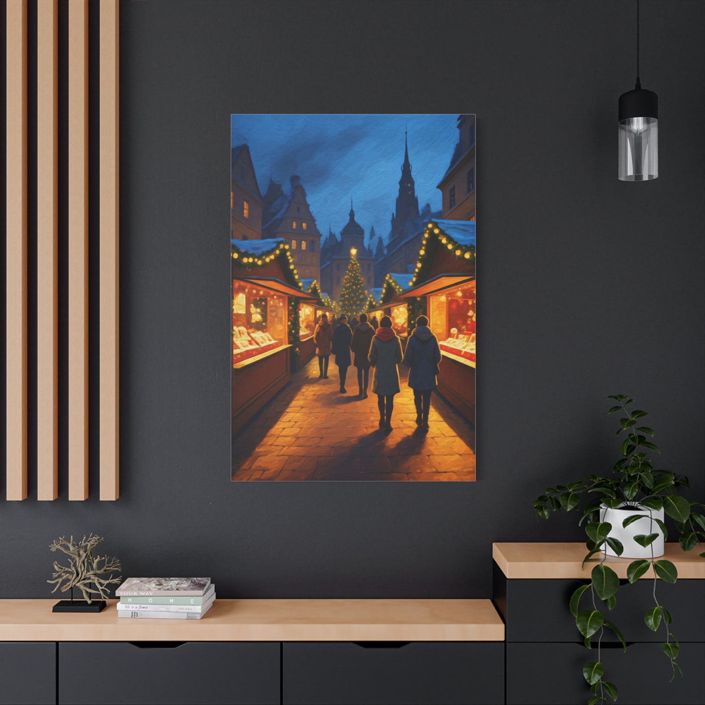 Classic Christmas Market Evening Wall Art & Canvas Print