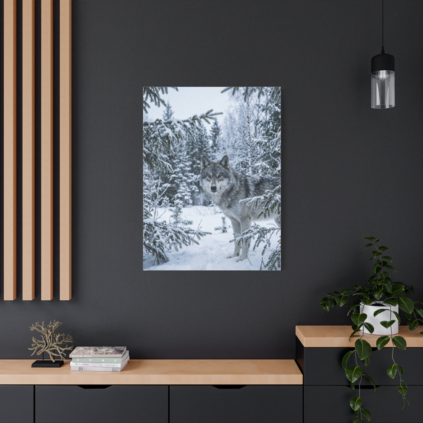 Winter Forest Wolf Natural Encounter Scene Wall Art & Canvas Print