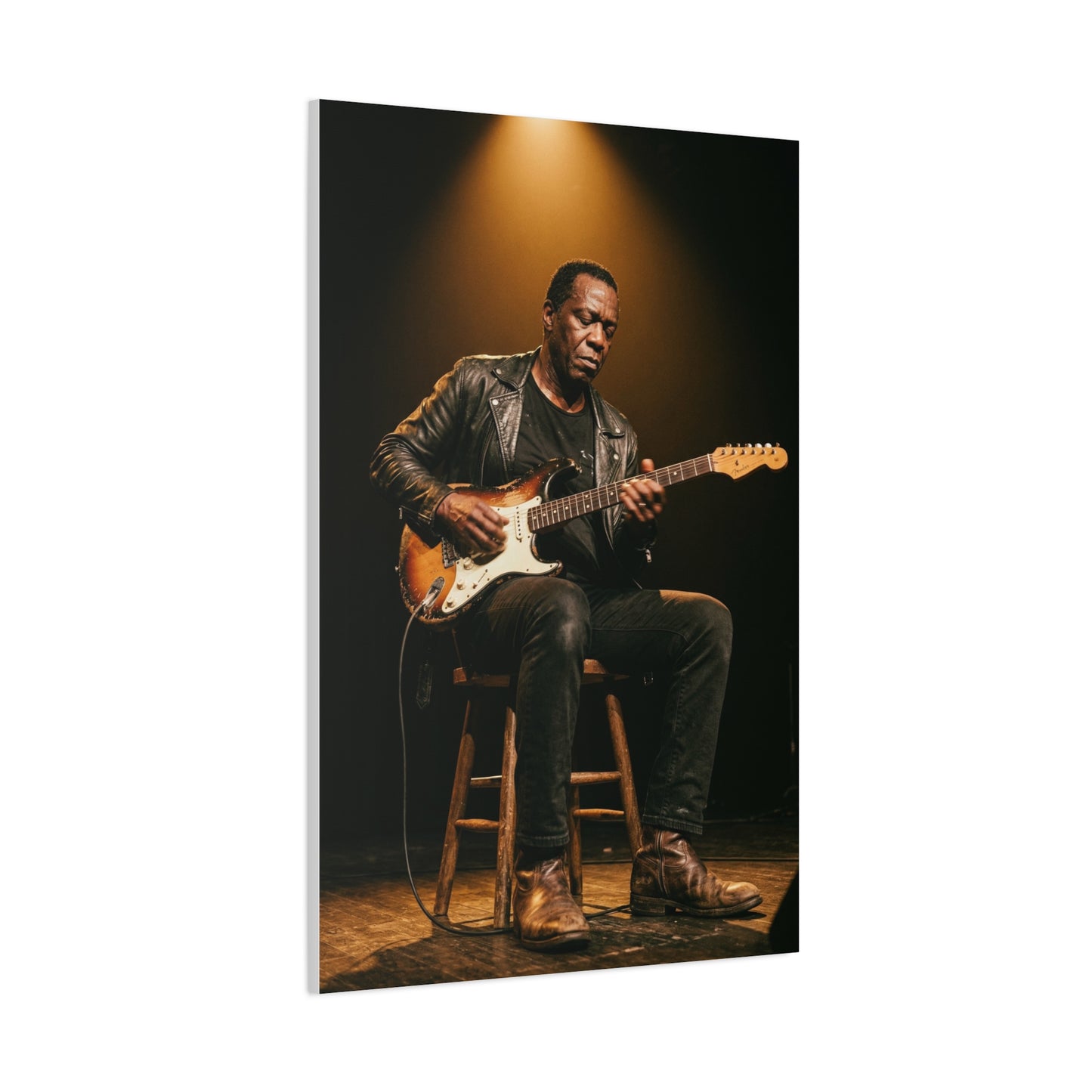 Blues Guitarist Intimate Spotlight Wall Art & Canvas Print