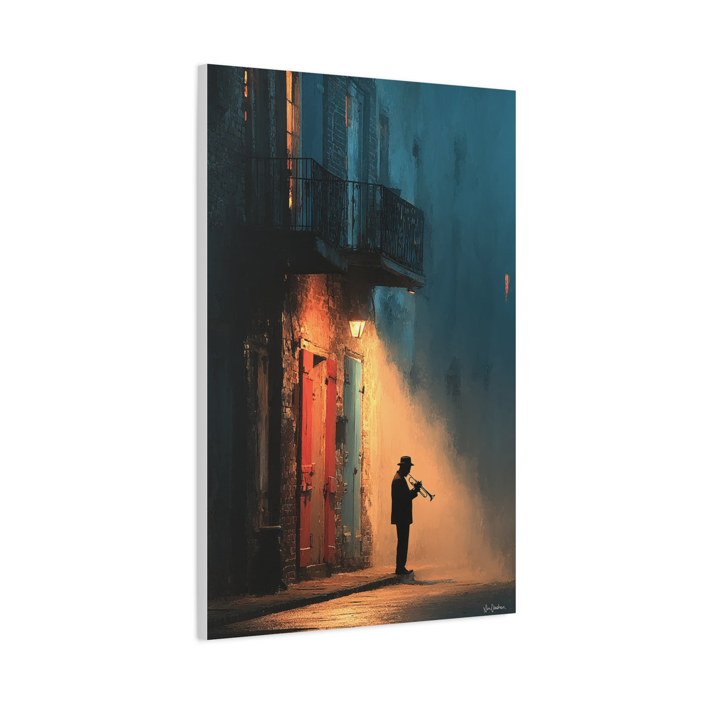 French Quarter Trumpet Silhouette Wall Art & Canvas Print