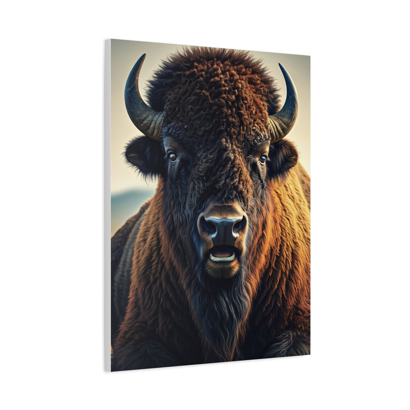 Minimalist American Bison Portrait on Light Background Wall Art & Canvas Print