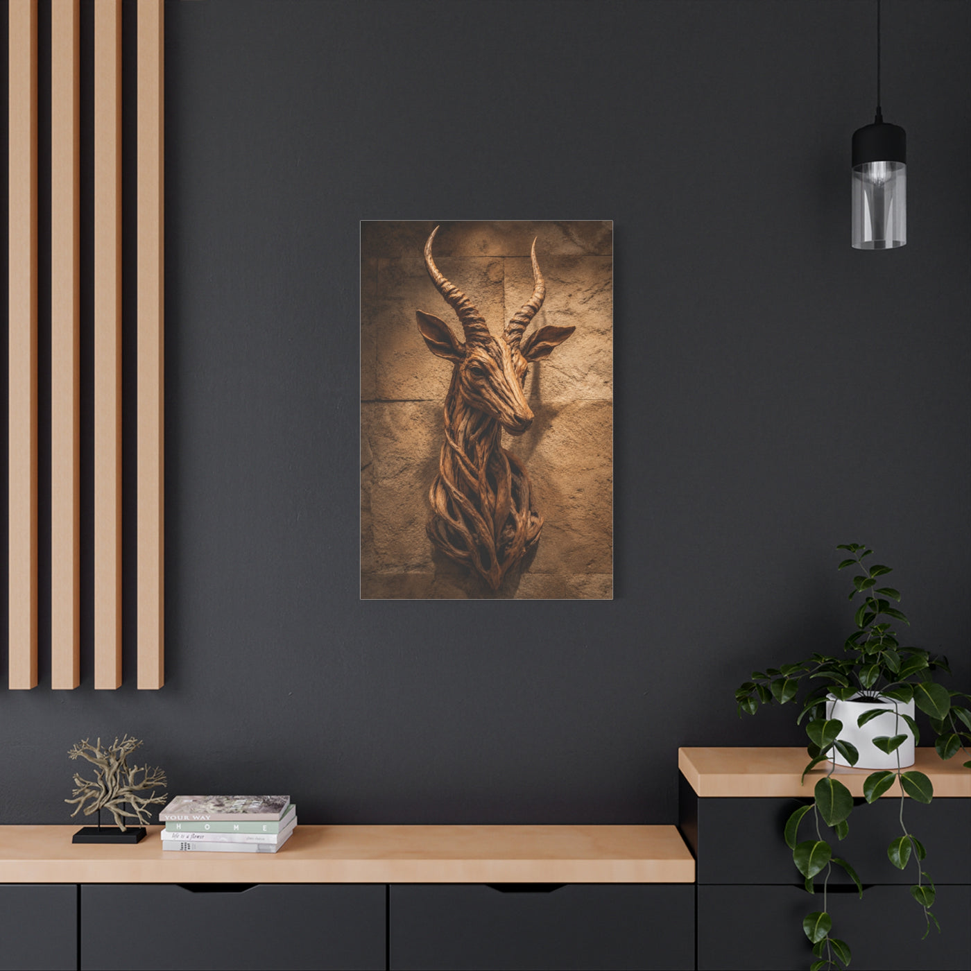 Teak Root Antelope Sculptural Mount Wall Art & Canvas Print