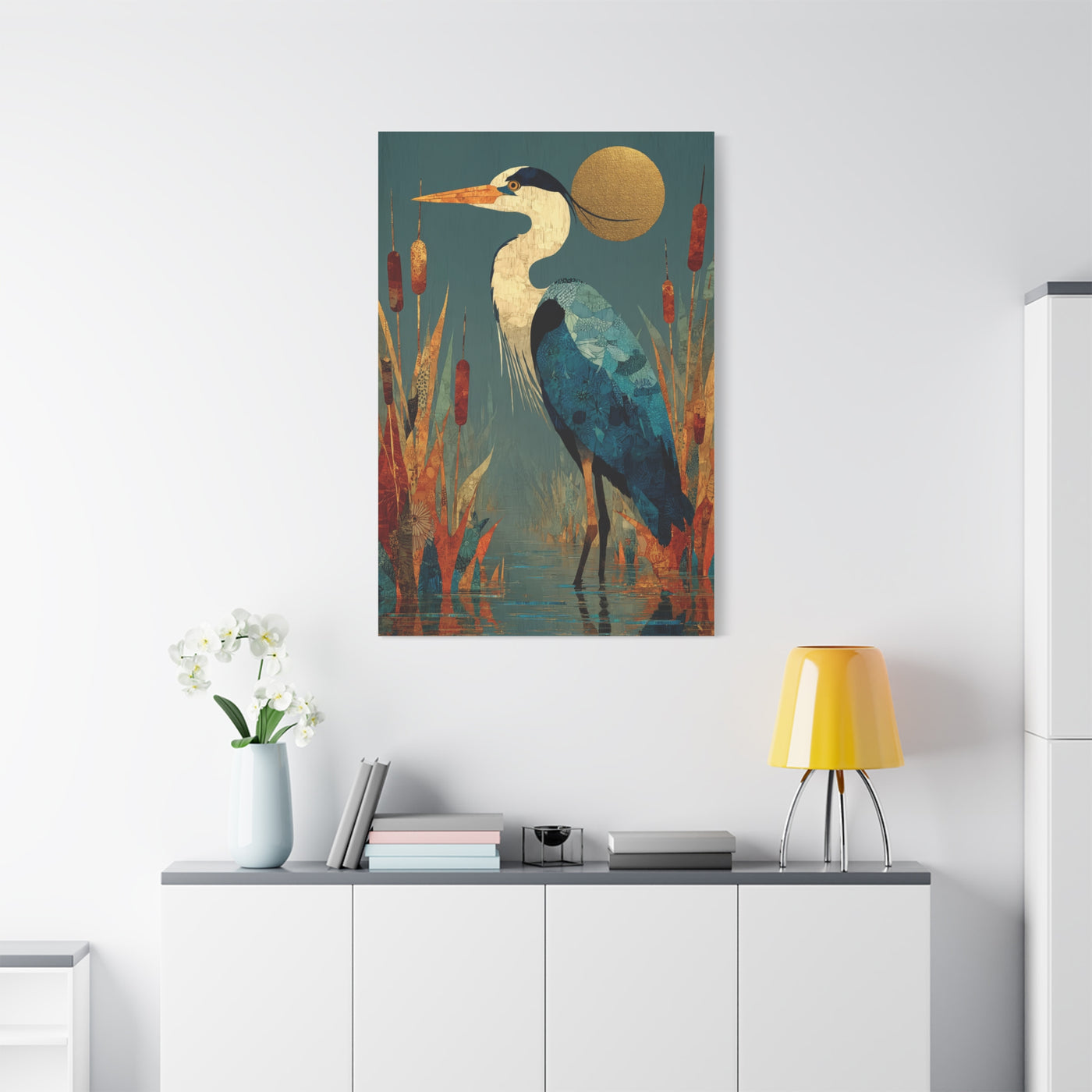 Modernist Heron Marsh Composition Wall Art & Canvas Print