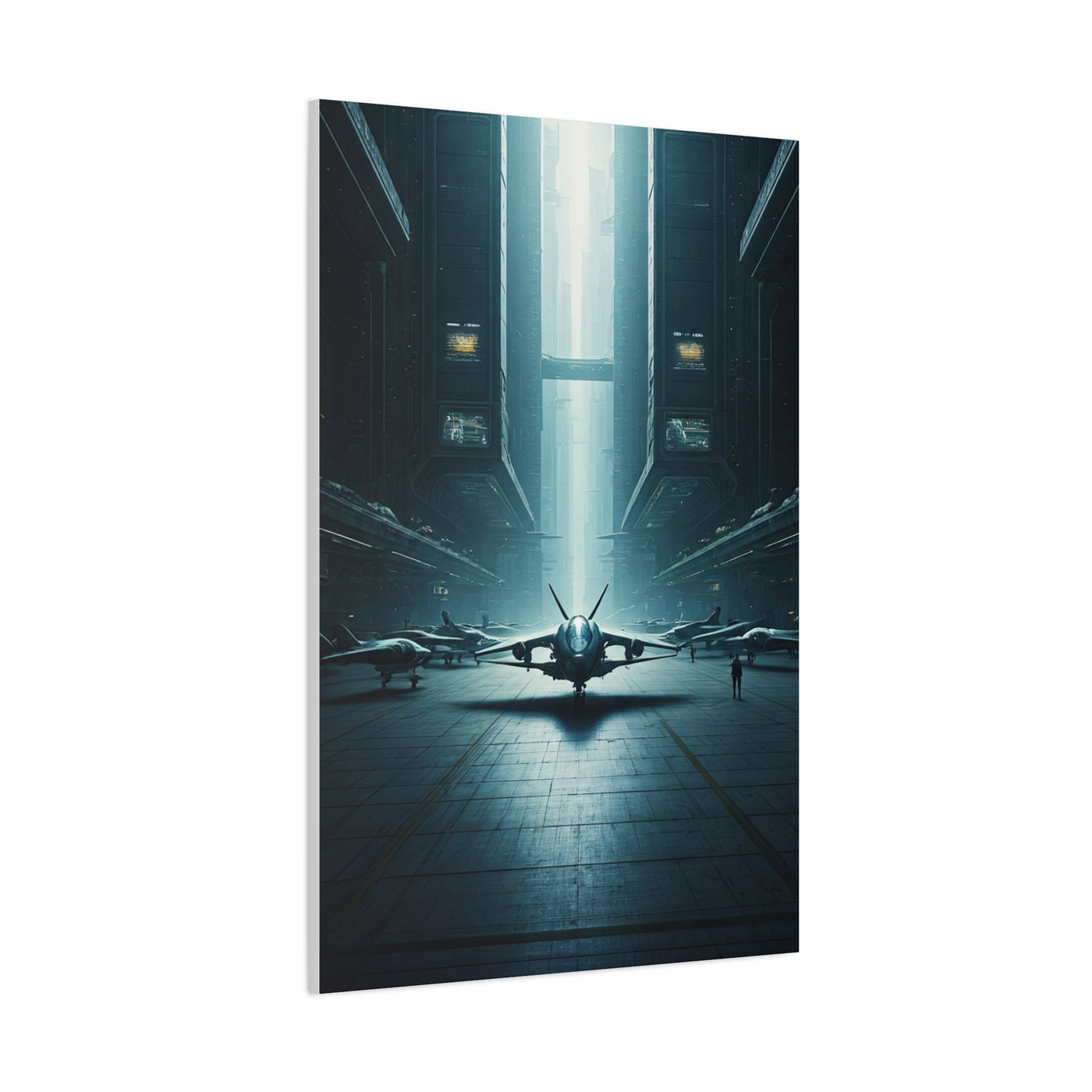 Futuristic Aircraft Hangar Scene Wall Art & Canvas Prints