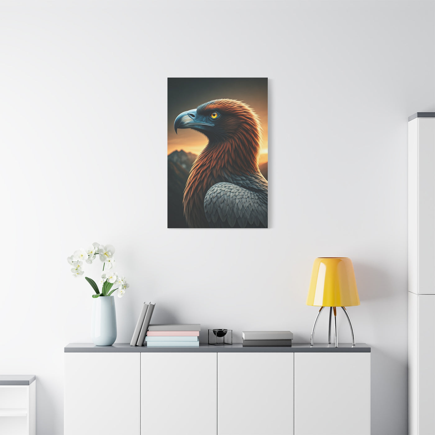 Golden Eagle with Vibrant Sunset Background Wall Art & Canvas Prints