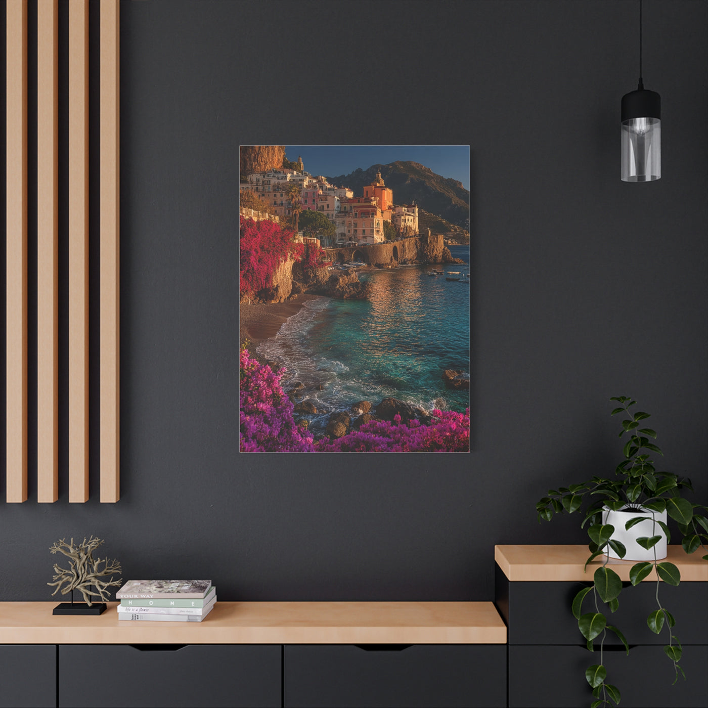 Amalfi Coast Bougainvillea Cliffs Wall Art & Canvas Print