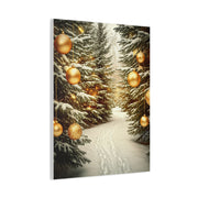 Snowy Pine Path With Golden Christmas Ornaments Wall Art & Canvas Print