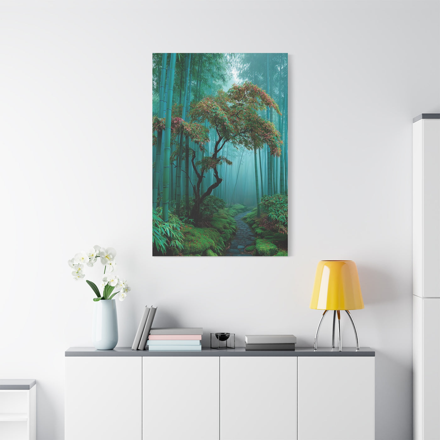 Green Bamboo Grove Mist Path Wall Art & Canvas Print