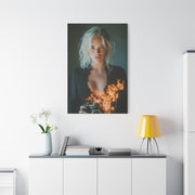 Blonde Muse Fire Camera Portrait Wall Art & Canvas Print