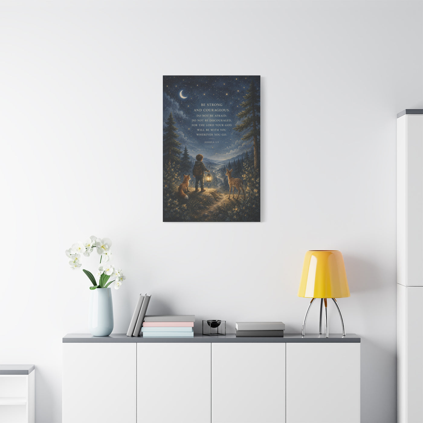 Joshua 1:9 Courage Night Path Scripture Wall Art & Canvas Print
