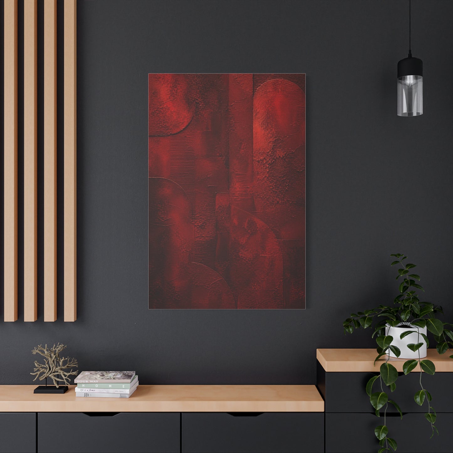 Sculptural Red Plaster Geometry Wall Art & Canvas Print