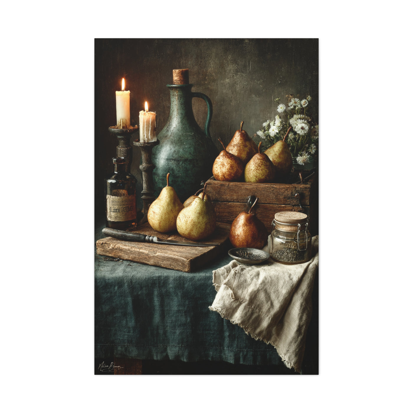 Rustic Pear & Candle Still Life Wall Art & Canvas Print