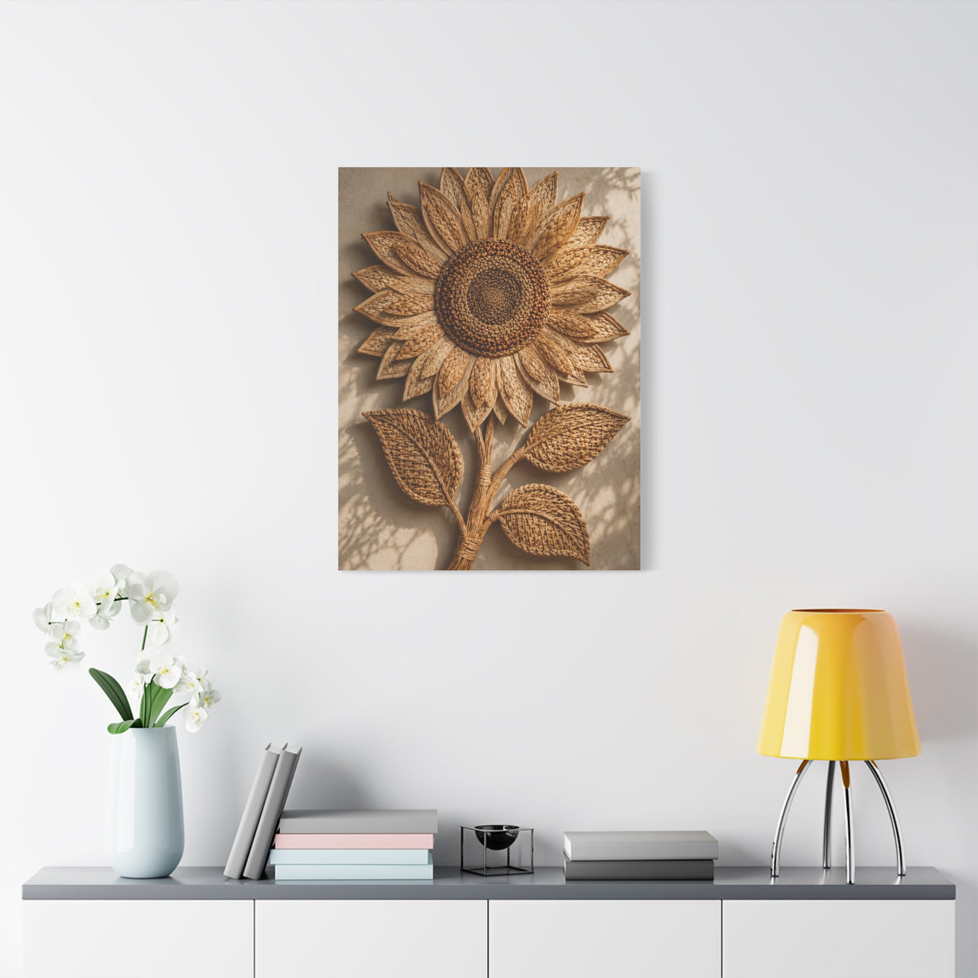 Handwoven Natural Sunflower Textile Wall Art & Canvas Print