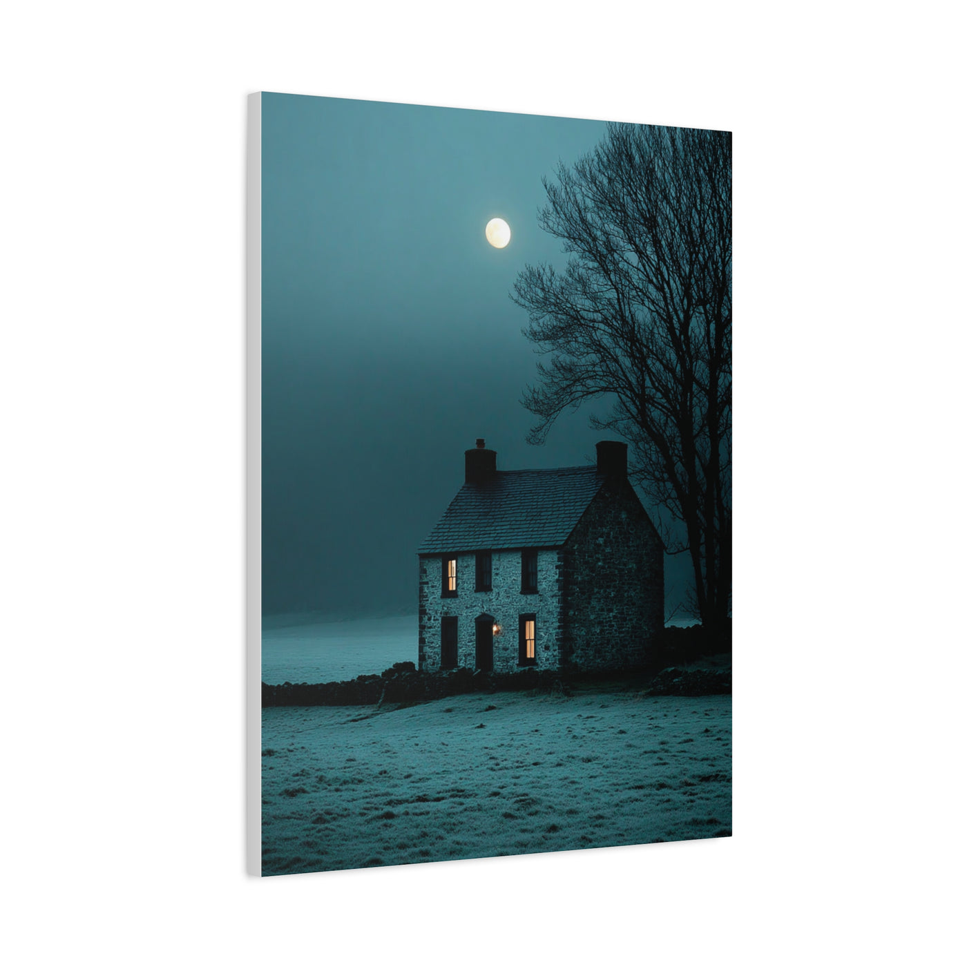 Gothic Farmhouse Moonlight Scene Wall Art & Canvas Print