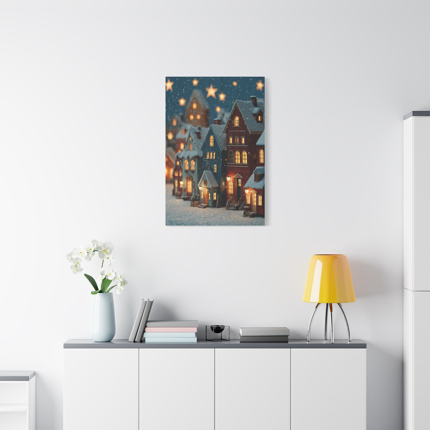 Nordic Winter Village Folk Scene Wall Art & Canvas Print