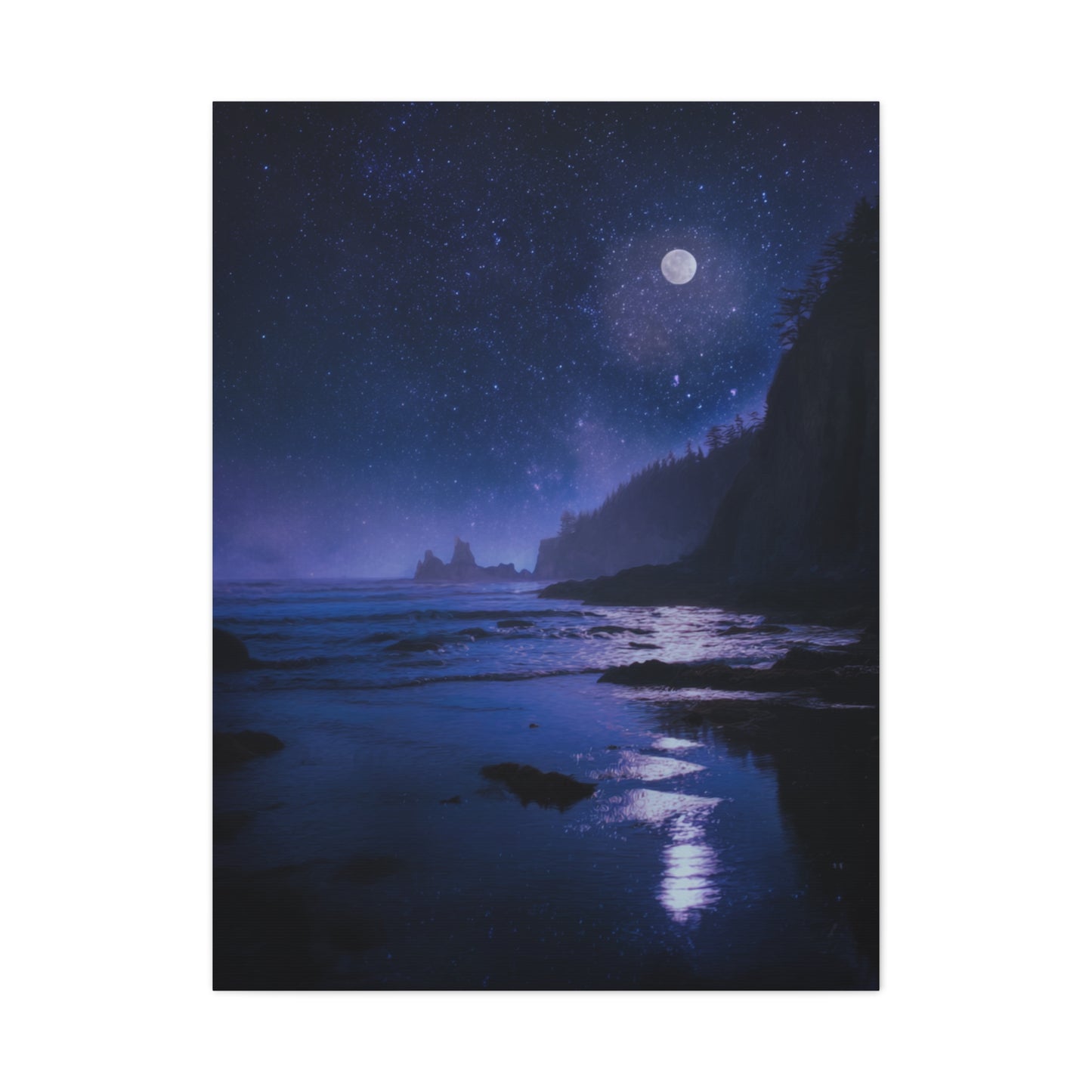 Moonlit Starry Coastline Wall Art & Canvas Print