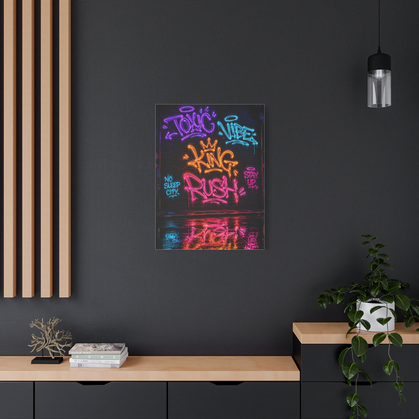 Neon Typography Hustle Street Wall Art & Canvas Print