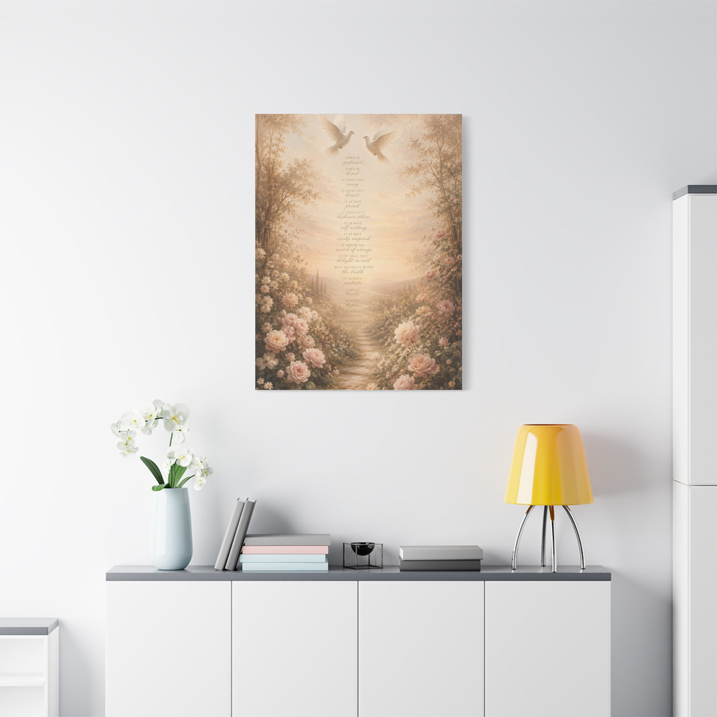 1 Corinthians 13 Dove Garden Scripture Wall Art & Canvas Print