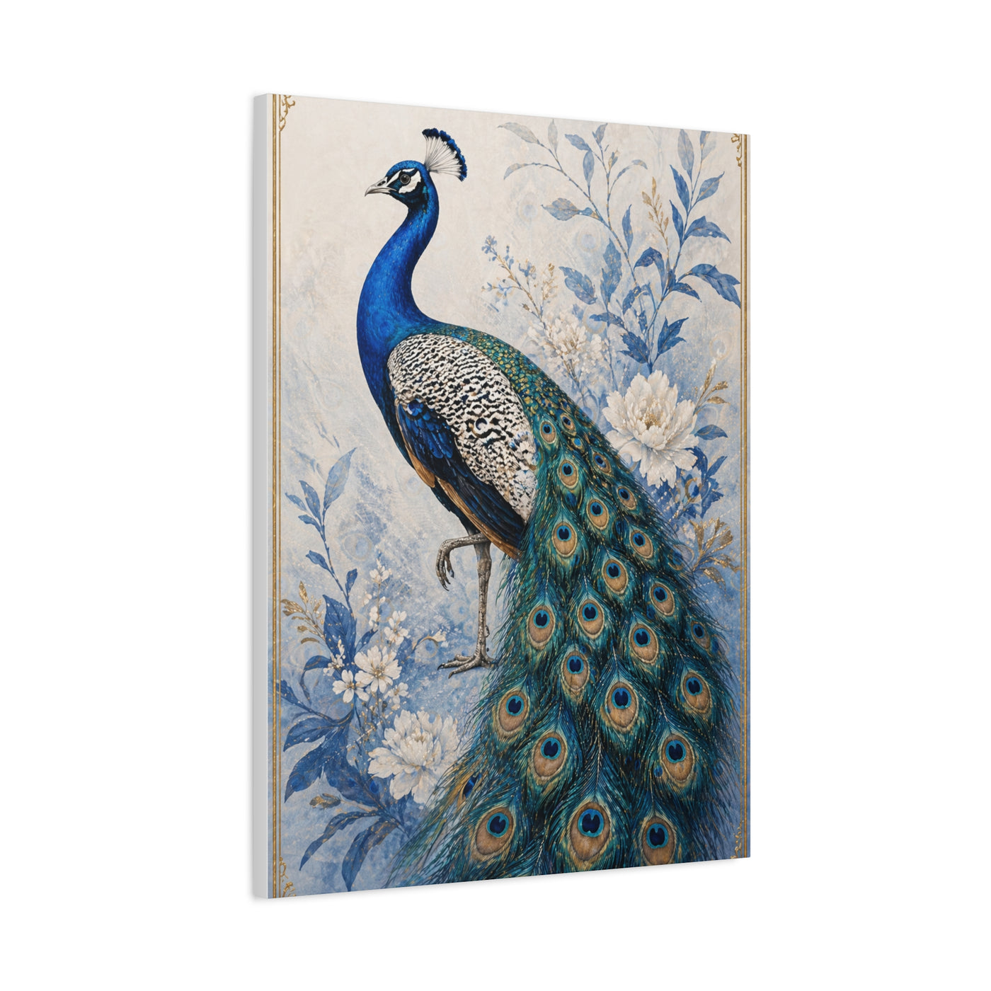 Refined Blue Porcelain Peacock Wall Art & Canvas Print