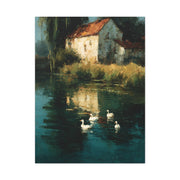 Farmhouse Pond with Ducks Reflection Wall Art & Canvas Print