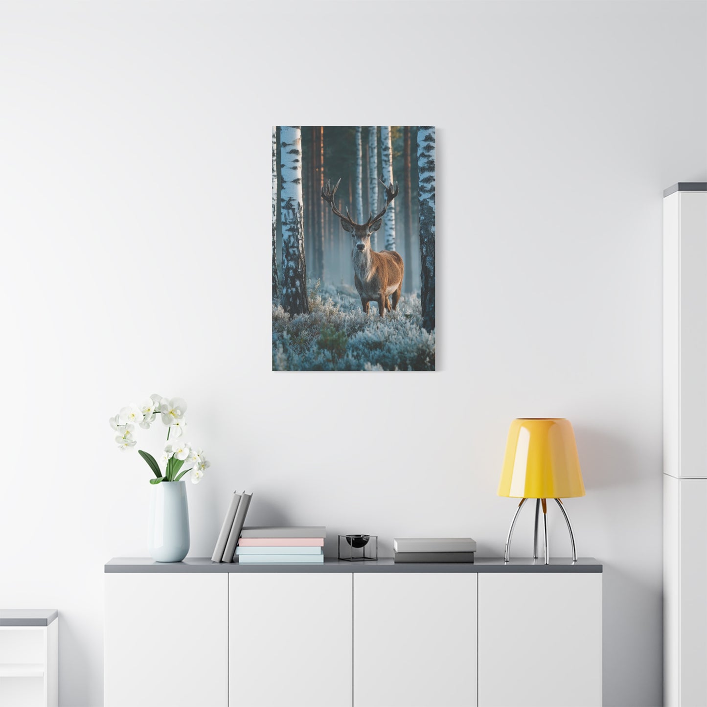 Nordic Birch Forest Stag Wall Art & Canvas Print