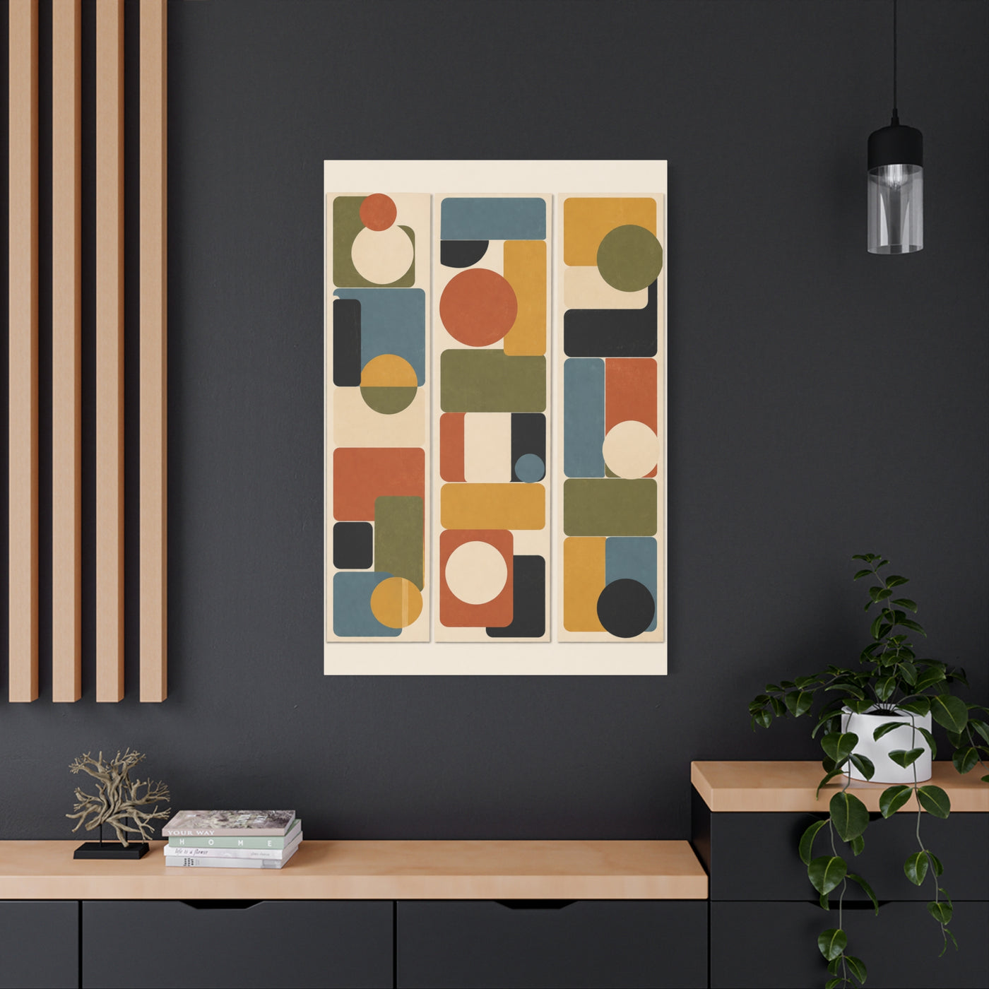 Mid-Century Modern Geometric Triptych Wall Art & Canvas Print