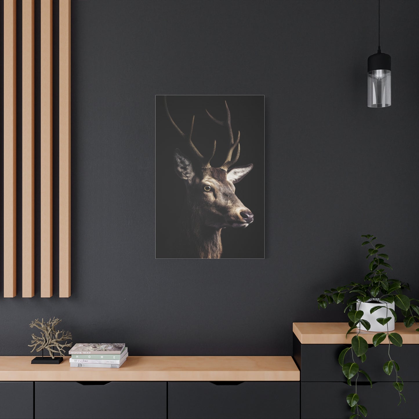 Shadowed Stag Minimal Portrait Wall Art & Canvas Print