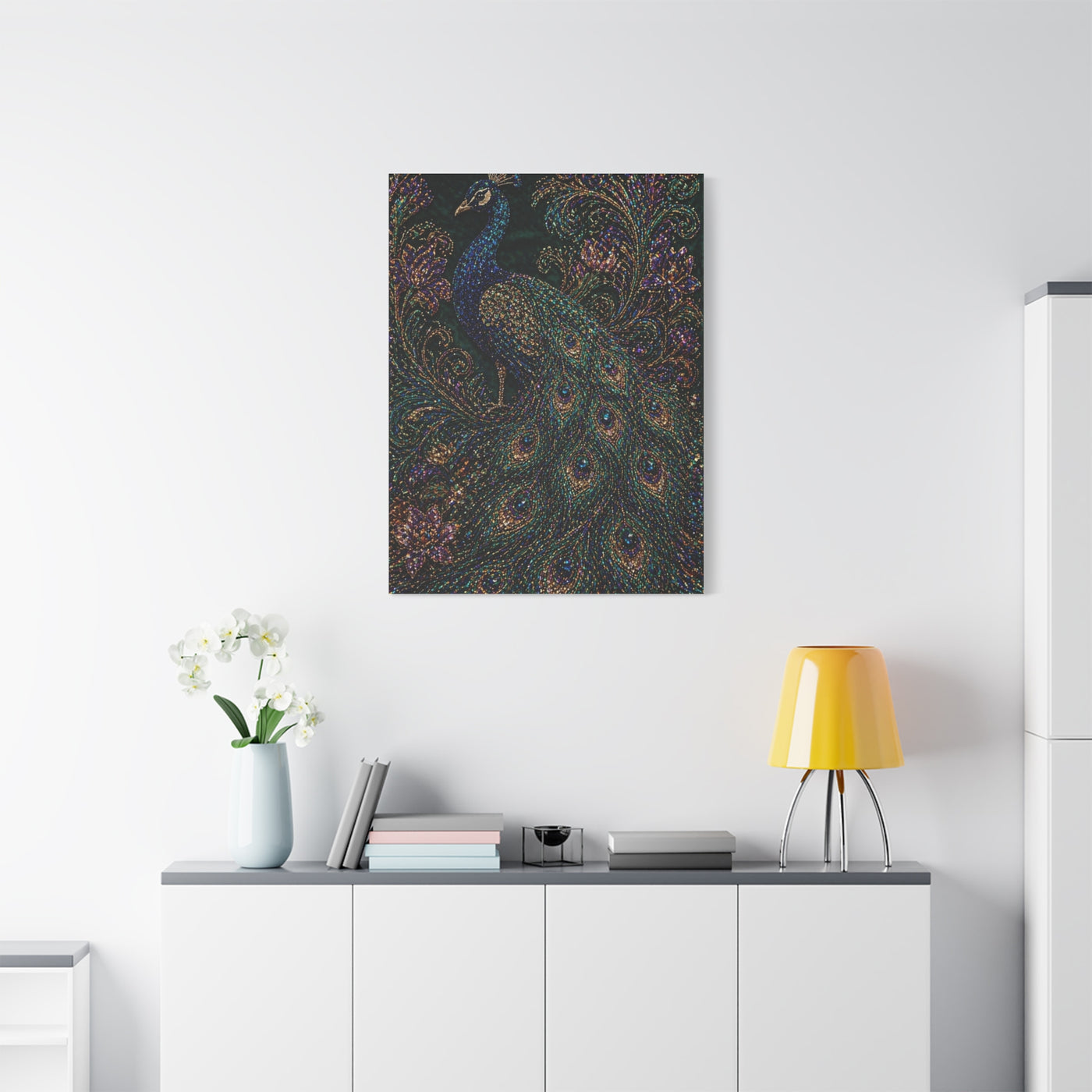 Beaded Textile Peacock Couture Wall Art & Canvas Print
